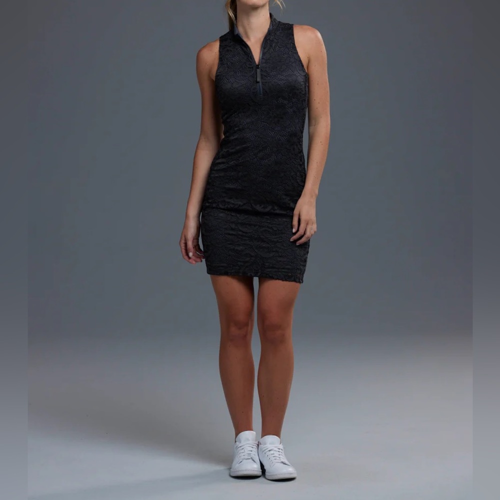 Greyson NWT Lennox Lace Sleeveless Quarter Zip Tennis Dress in Anthracite